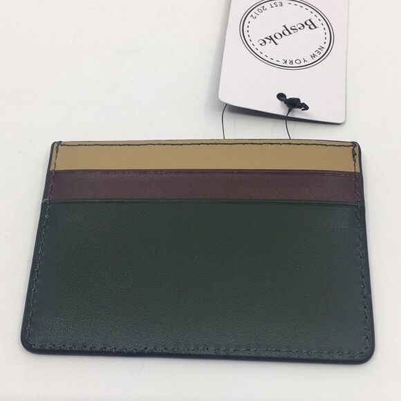 NWT Bespoke Unisex Dark Green Colorblock Leather Card Holder Wallet - Picture 3 of 15